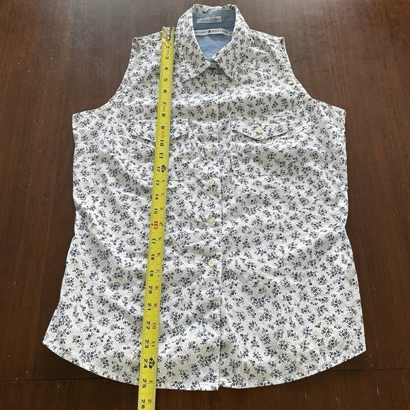Tommy Hilfiger Women's Sleeveless Popover Top Size 10 White Black Floral Collar - Picture 5 of 6